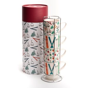 Juego de 4 tazas con soporte diseño esquí